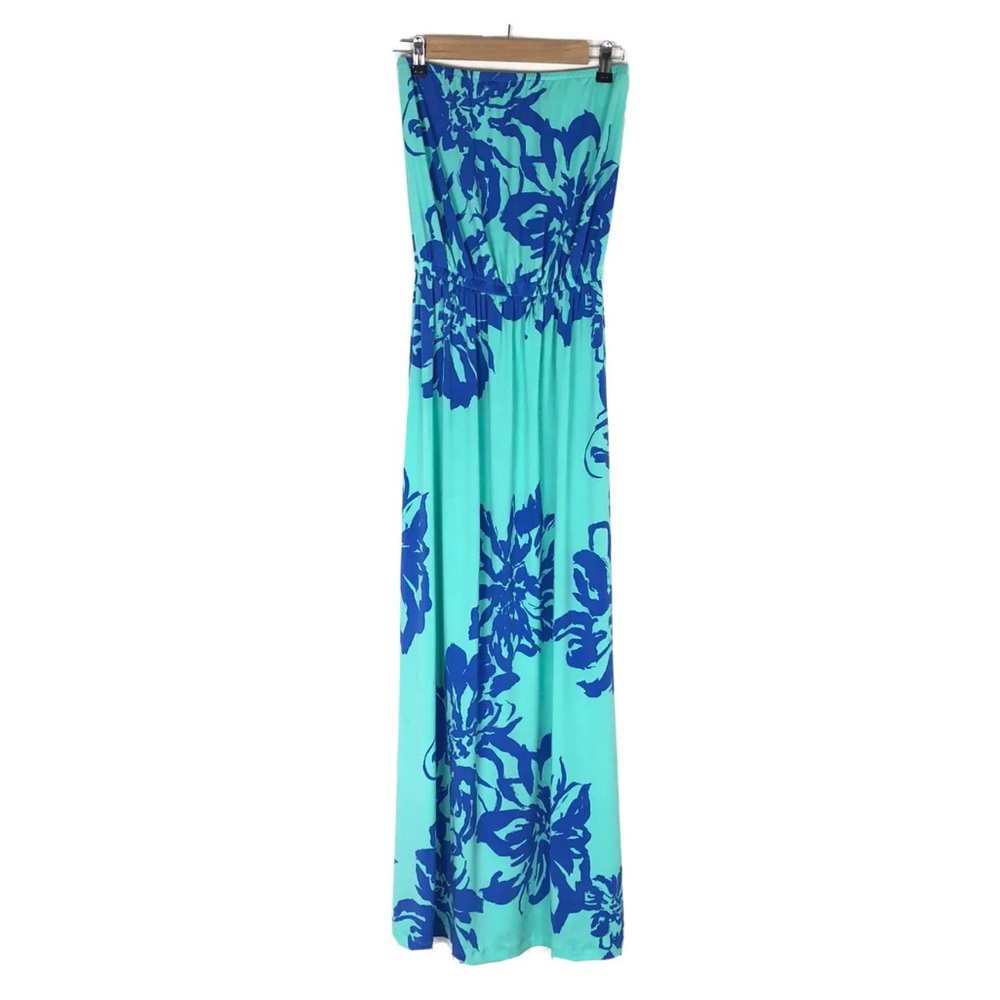 Tori Richards Honolulu strapless floral print maxi dress. Elastic waist XXS